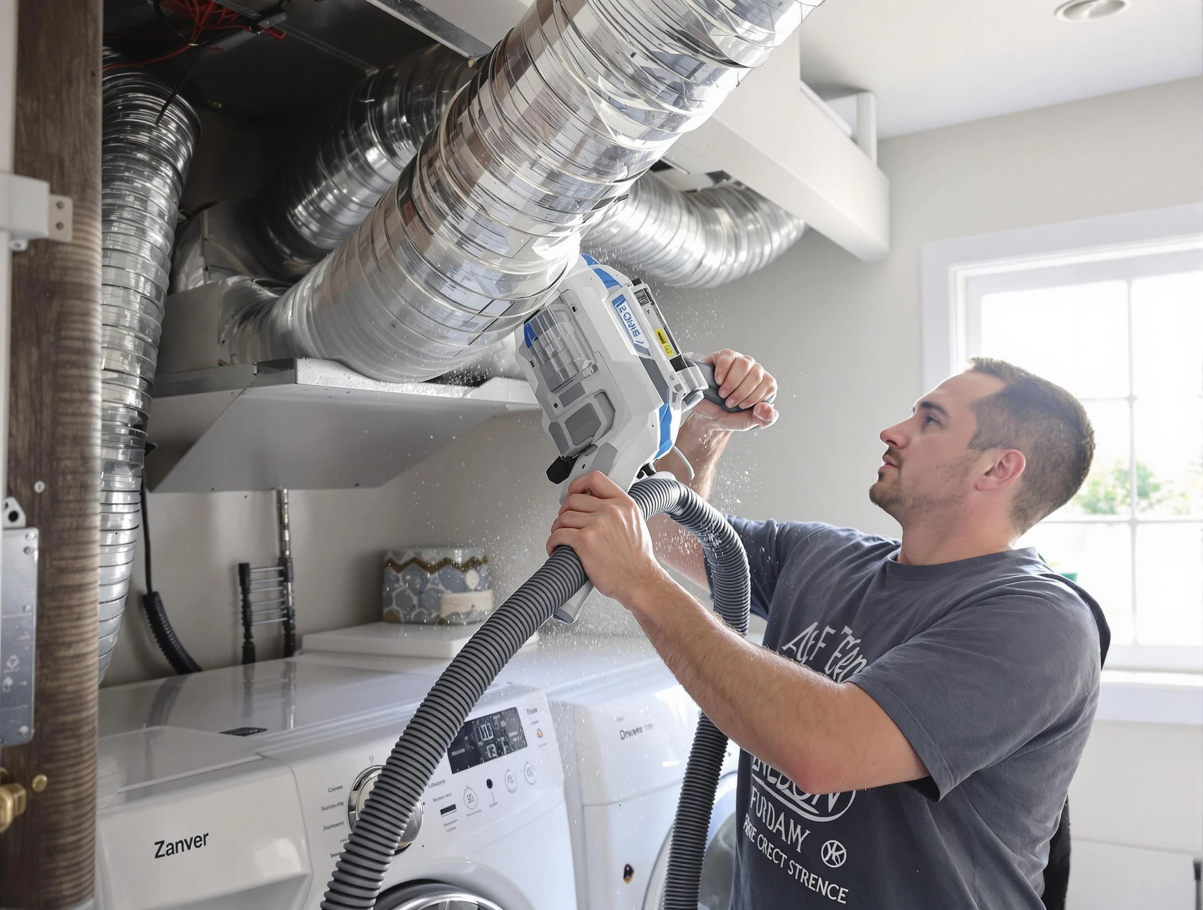 Berkley Dryer Vent Cleaning specialist cleaning deep within a dryer vent duct system in Berkley