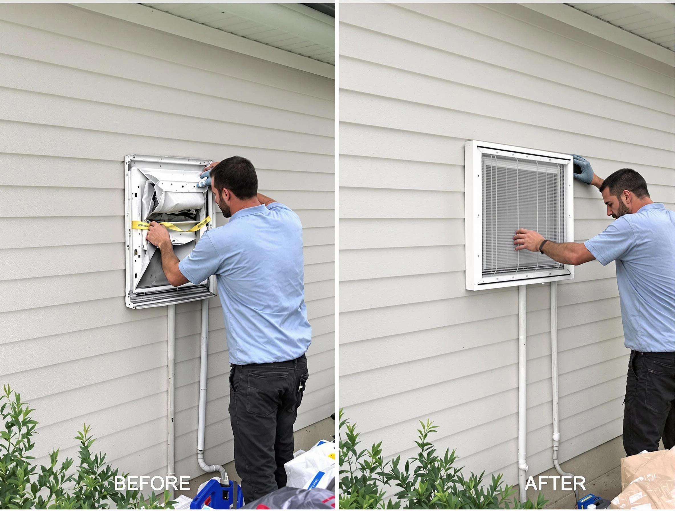 Berkley Dryer Vent Cleaning technician installing high-quality dryer vent cover at a residential property in Berkley